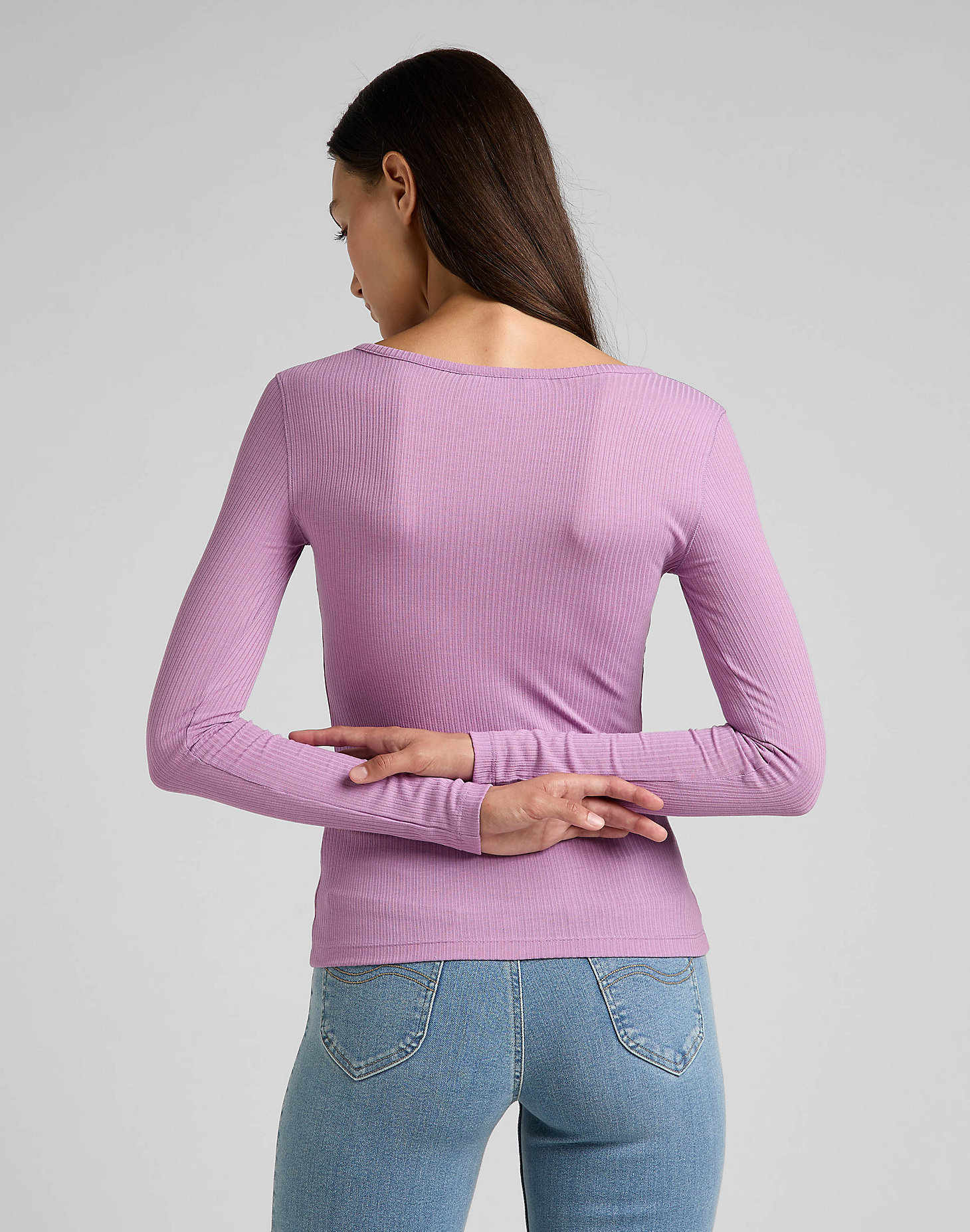 Ribbed Long Sleeve Henley in Pansy alternative view 1