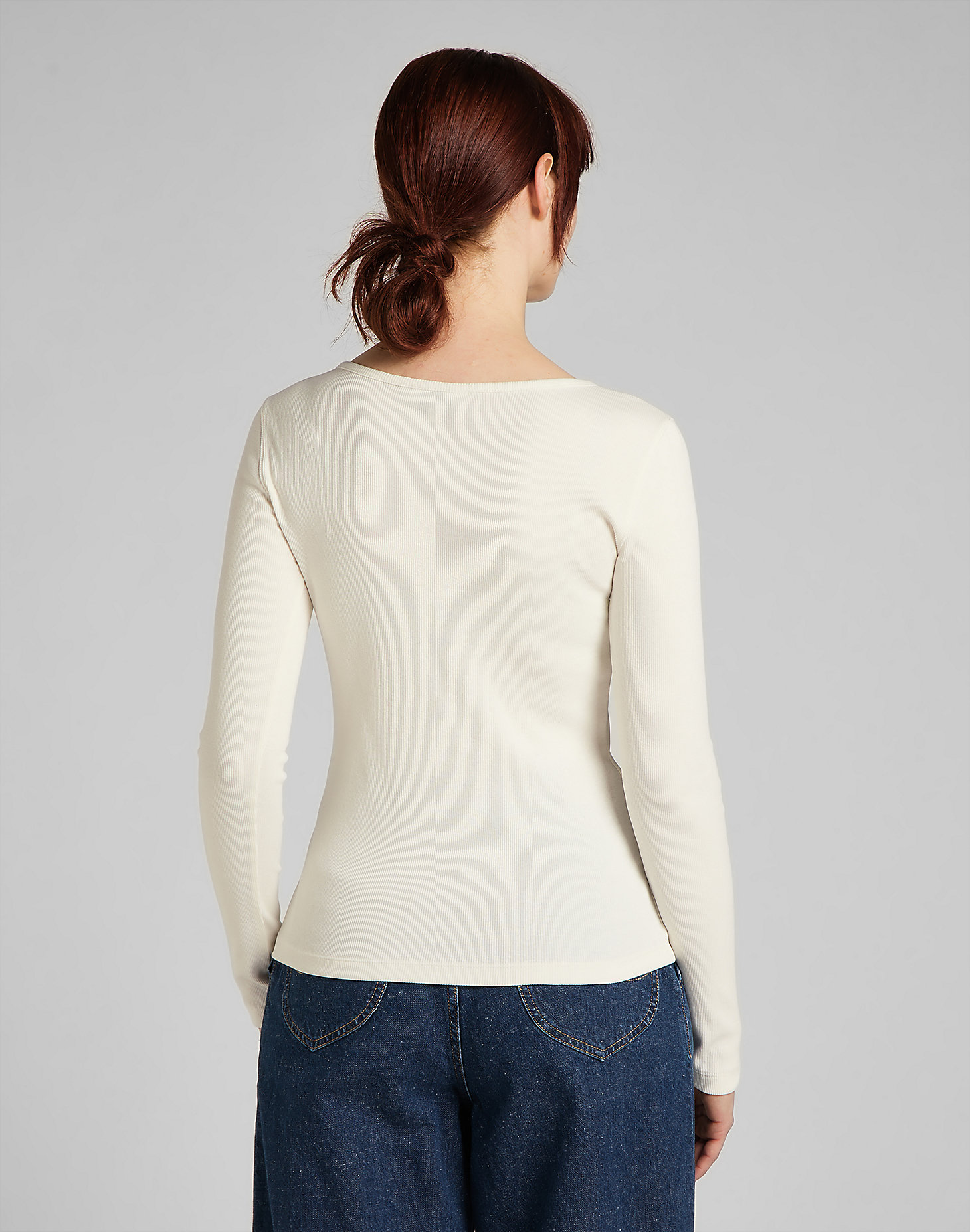 Ribbed Long Sleeve Henley in White Canvas alternative view 1