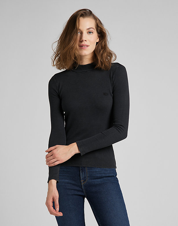 Ribbed Long Sleeve Tee in Washed Black