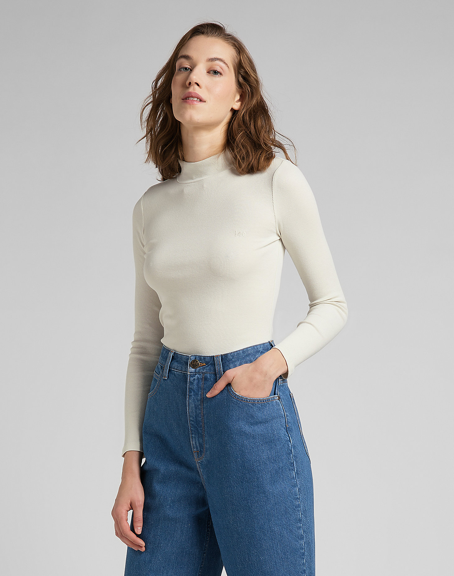 Ribbed Long Sleeve Tee in Workwear White main view