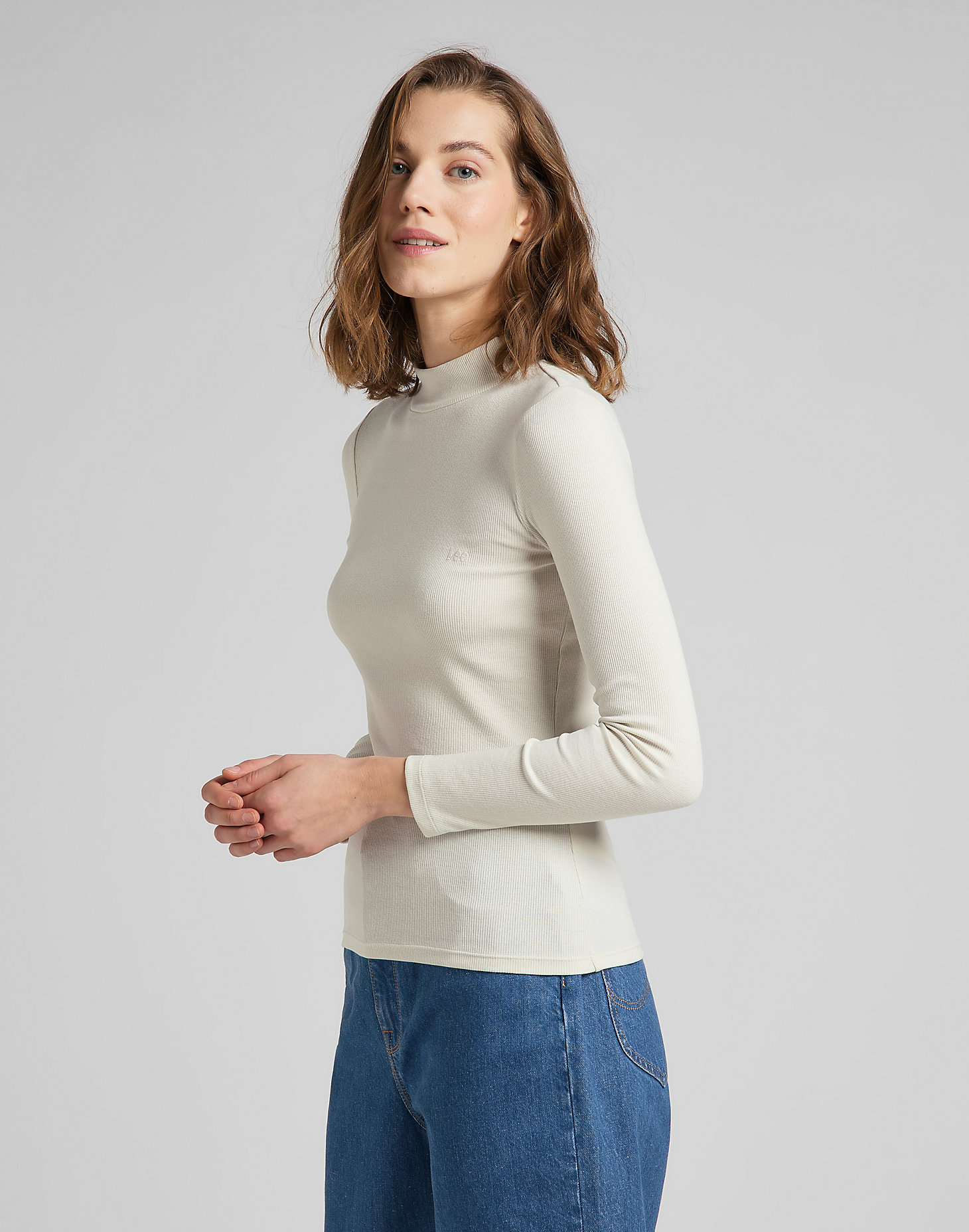Ribbed Long Sleeve Tee in Workwear White alternative view 3