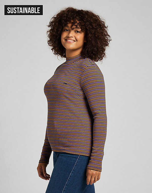 Ribbed Long Sleeve Striped Tee in Black