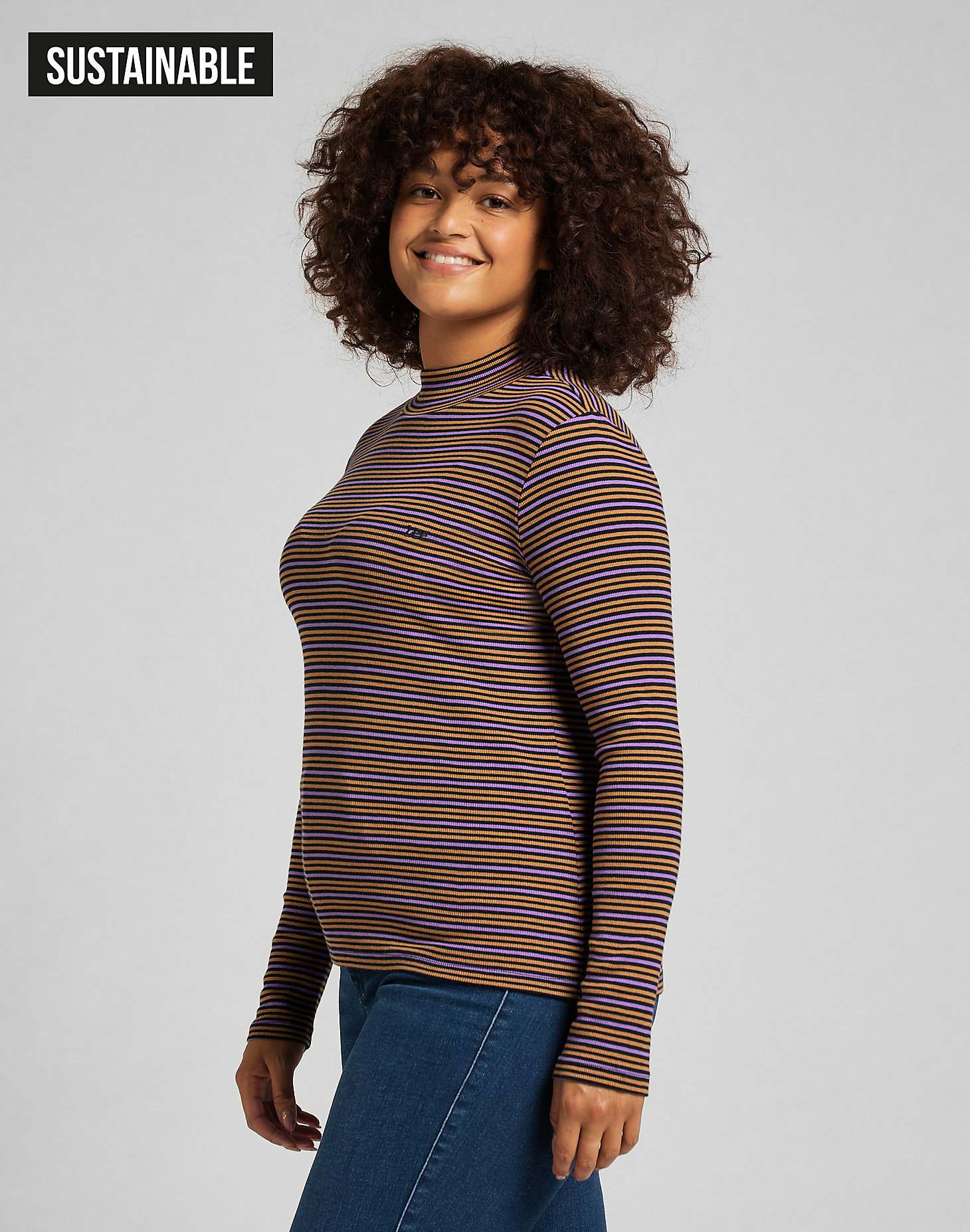 Ribbed Long Sleeve Striped Tee in Black main view