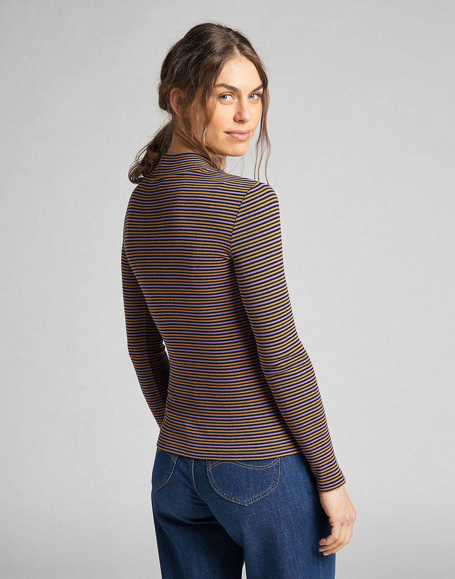 Ribbed Long Sleeve Striped Tee in Black alternative view 5