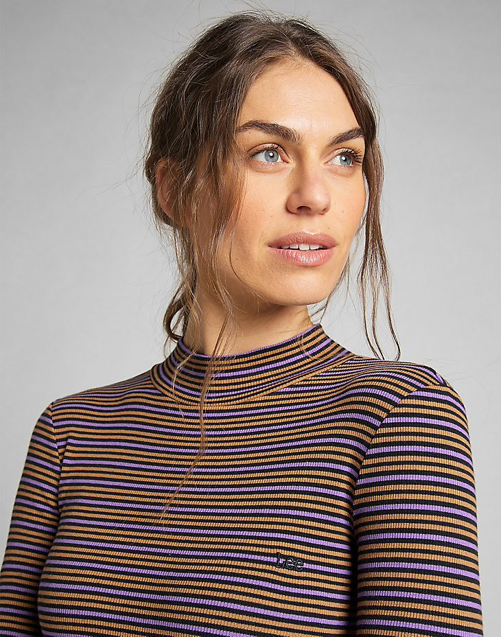 Ribbed Long Sleeve Striped Tee in Black alternative view 6