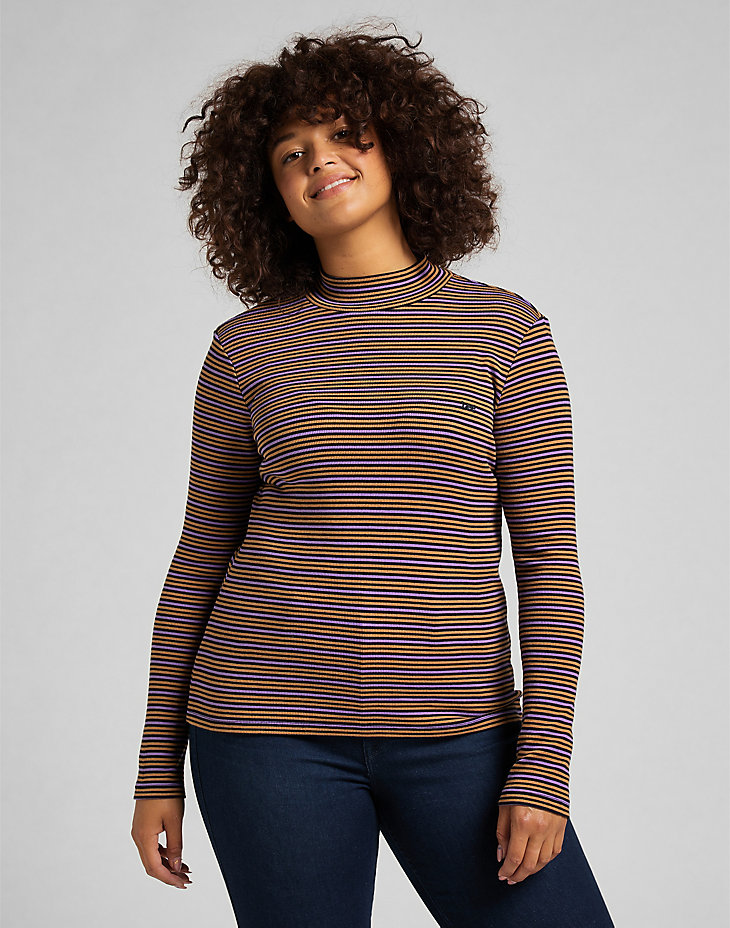 Ribbed Long Sleeve Striped Tee in Black alternative view 7