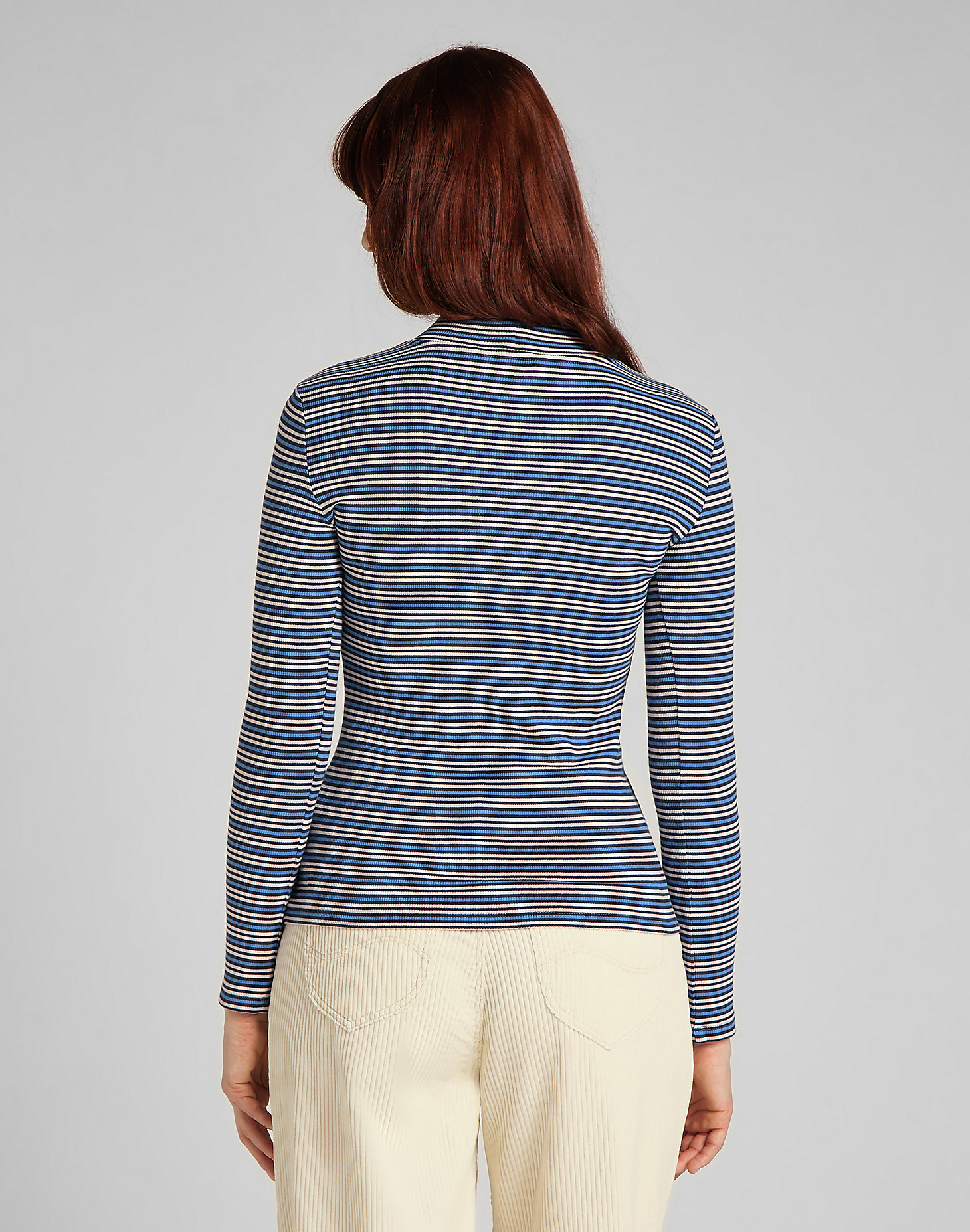 Ribbed Long Sleeve Striped Tee in Blue Yonder alternative view 1
