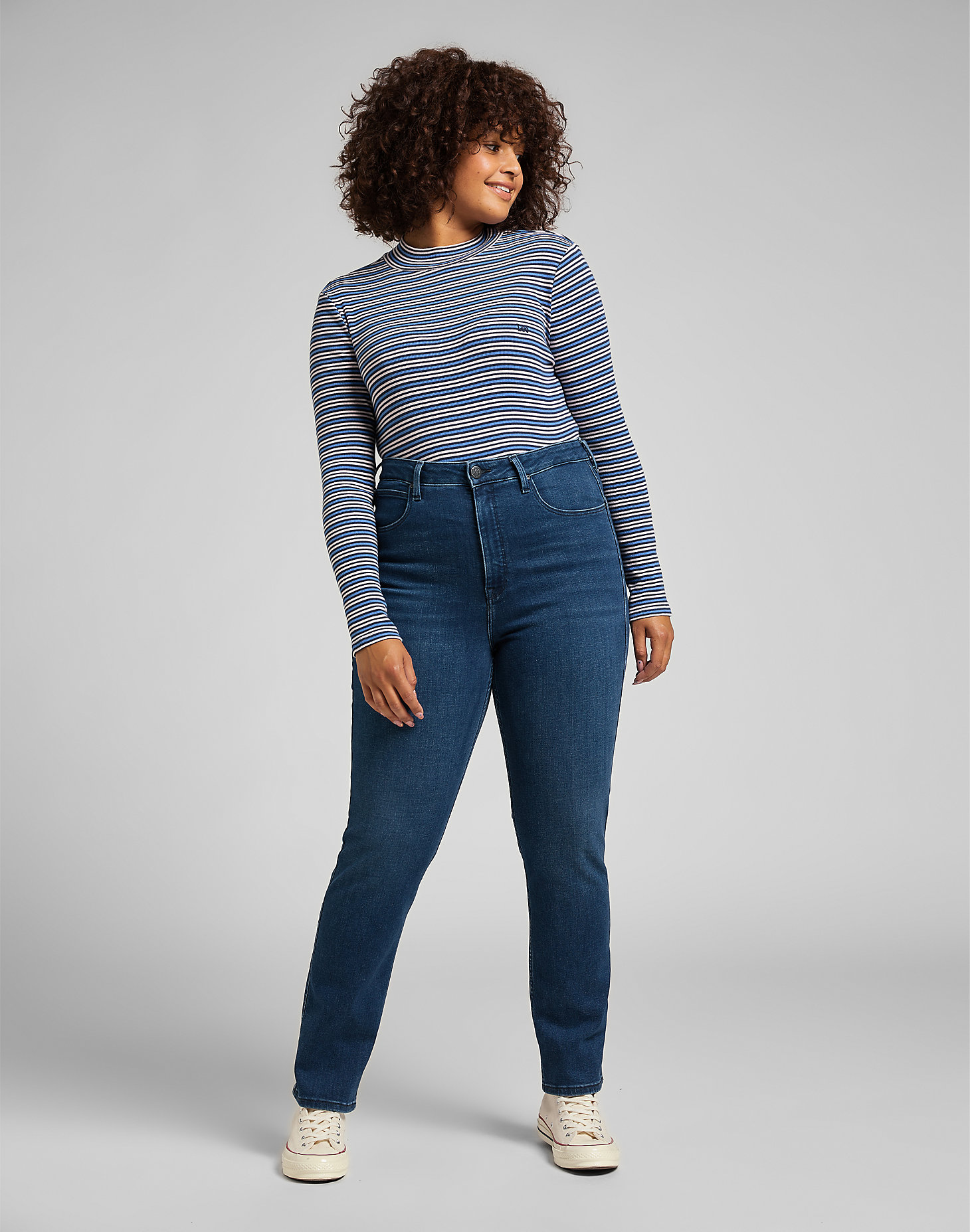 Ribbed Long Sleeve Striped Tee in Blue Yonder alternative view 2