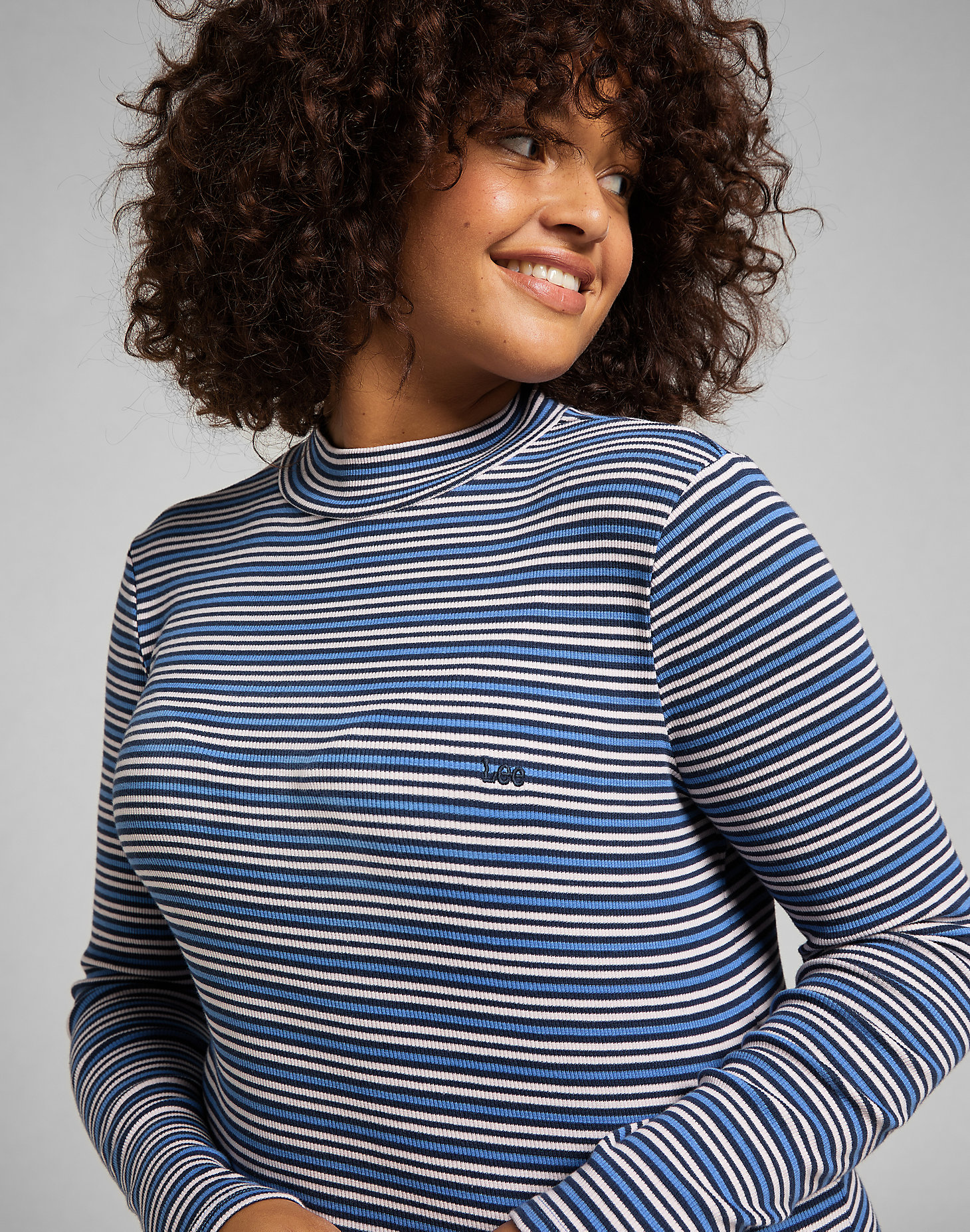 Ribbed Long Sleeve Striped Tee in Blue Yonder alternative view 3