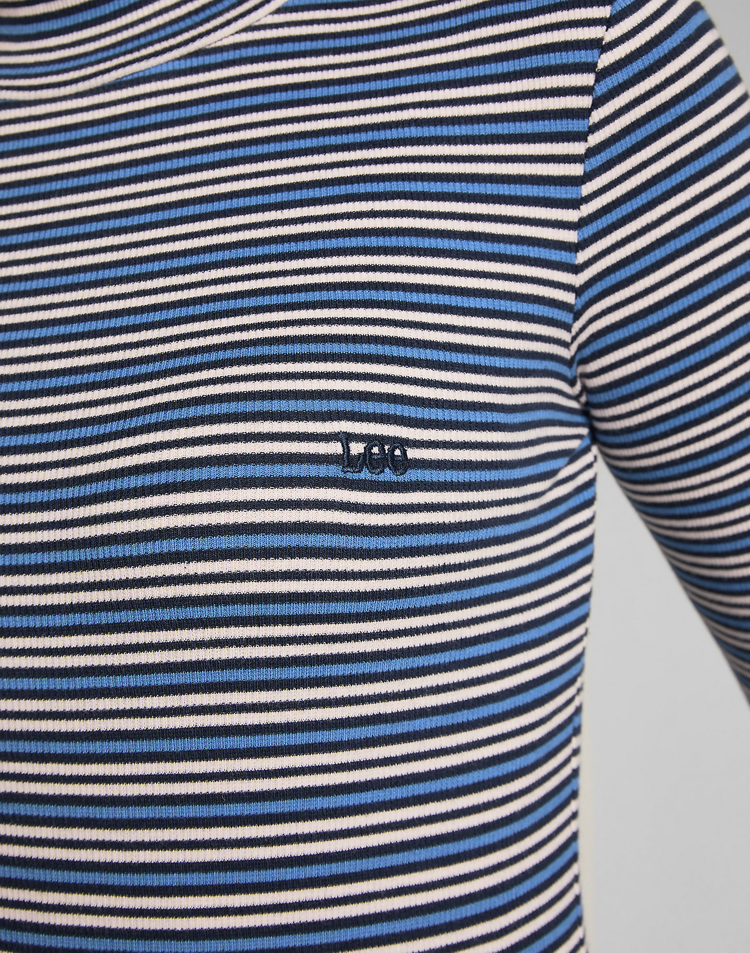 Ribbed Long Sleeve Striped Tee in Blue Yonder alternative view 8