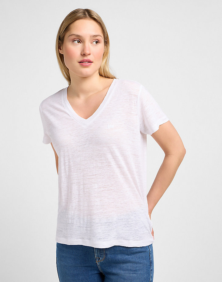 V Neck Tee in Bright White main view