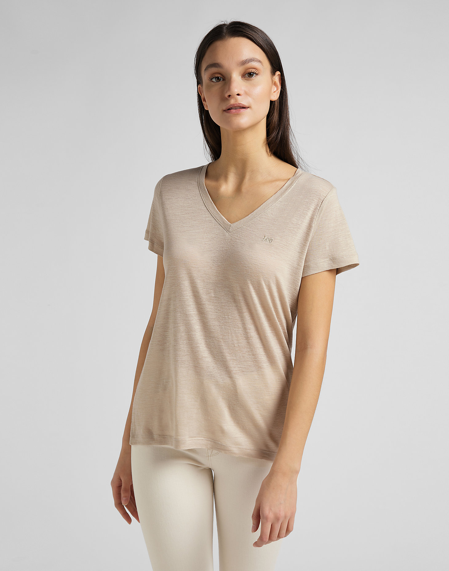 V Neck Tee in Oxford Tan main view