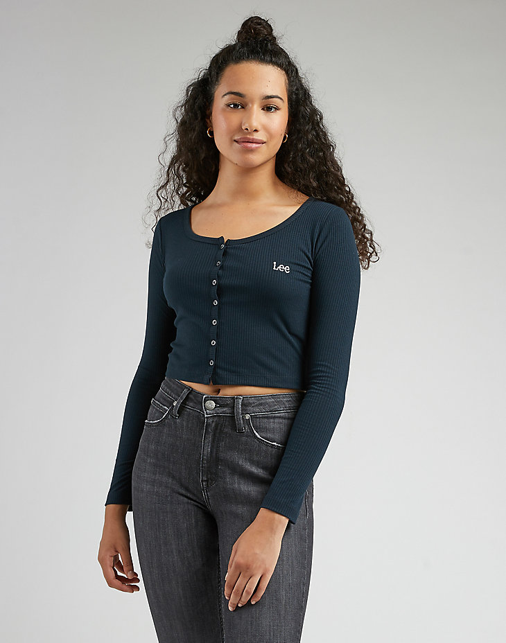 Cropped Rib Cardigan in Union-All Black main view