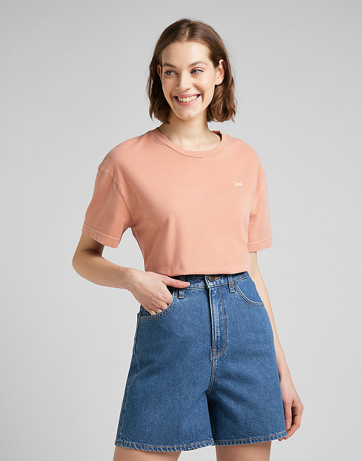 Plain Crew Neck Tee in Bright Coral main view