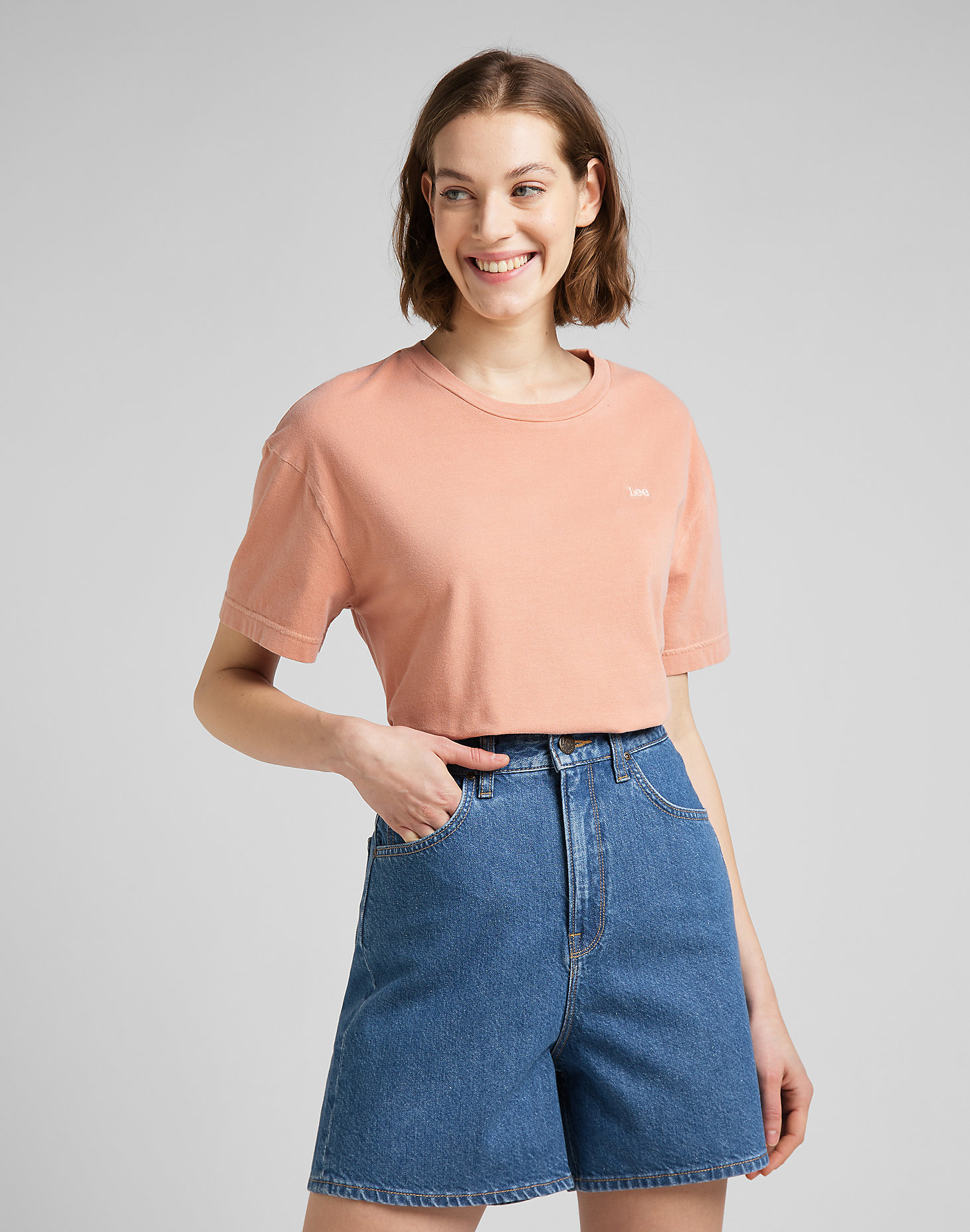 Plain Crew Neck Tee in Bright Coral main view