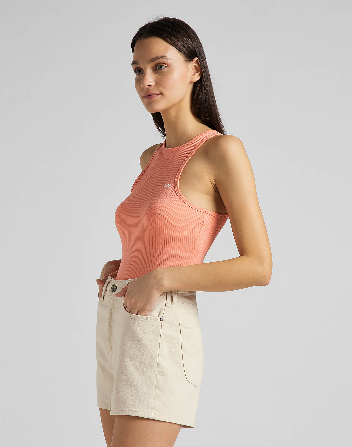 Ribbed Tank in Bright Coral alternative view 3