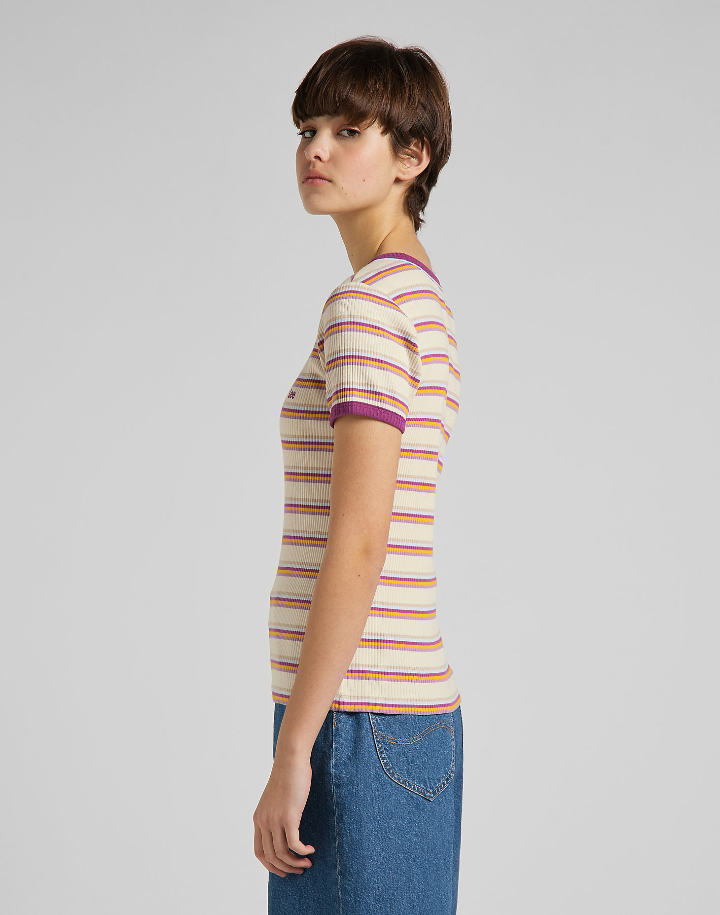 Striped Ribbed Tee in Golden Beam alternative view 3