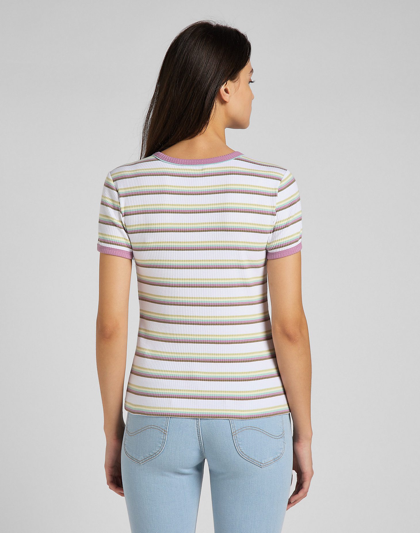 Striped Ribbed Tee in Plum alternative view 1