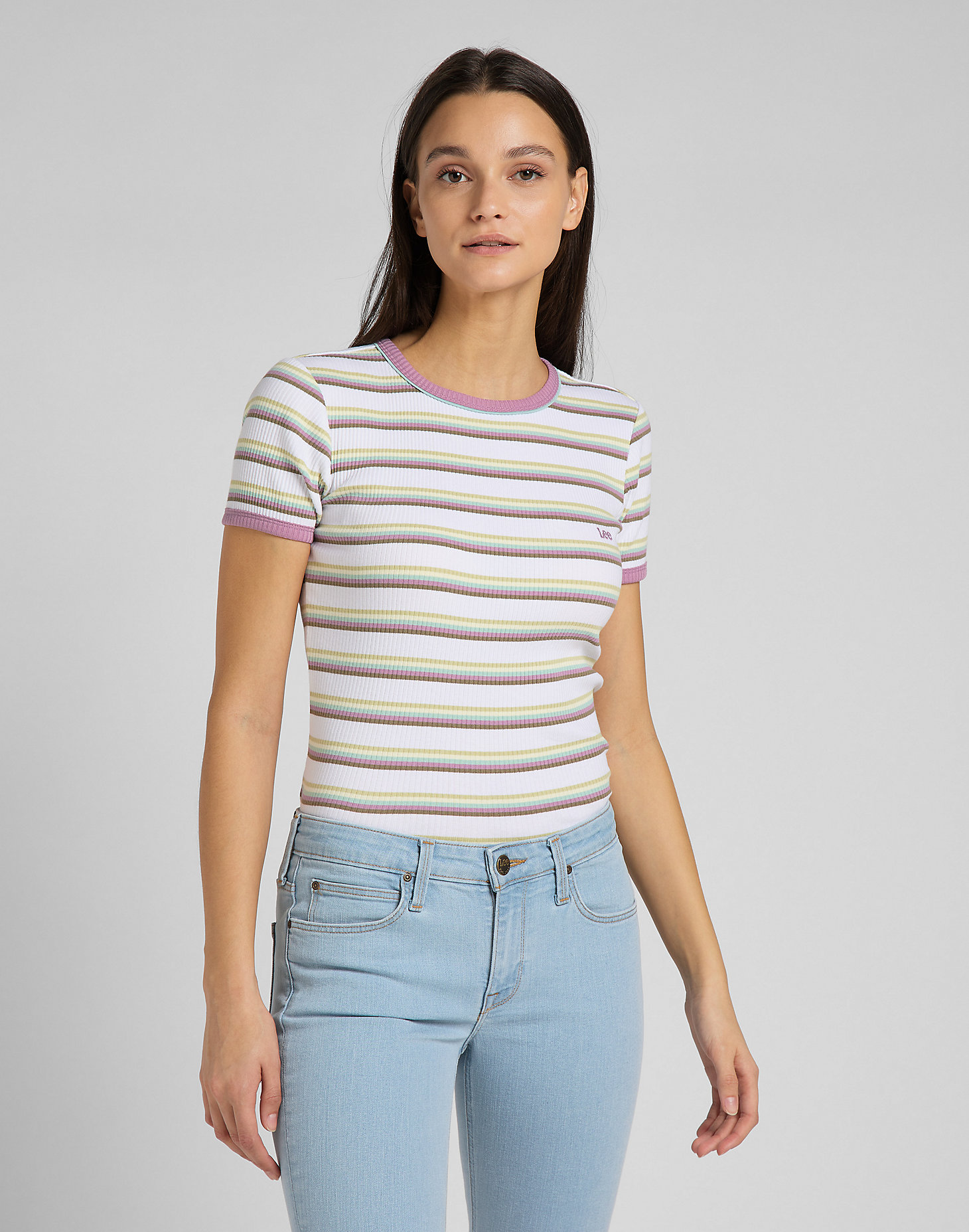 Striped Ribbed Tee in Plum alternative view 2