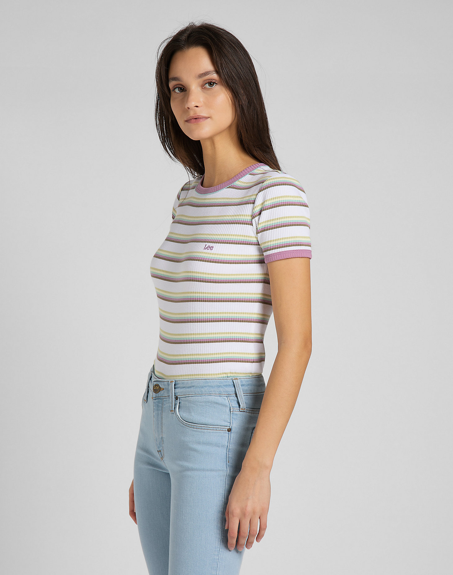 Striped Ribbed Tee in Plum alternative view 3