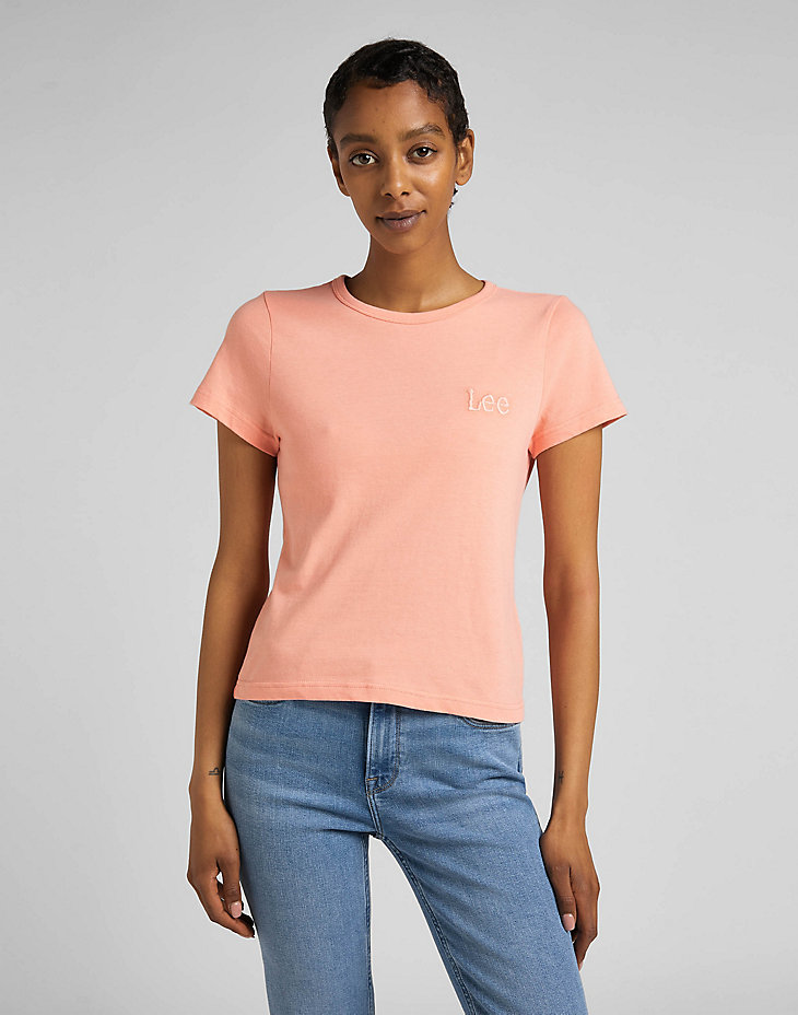 Slim Cropped Tee in Bright Coral main view