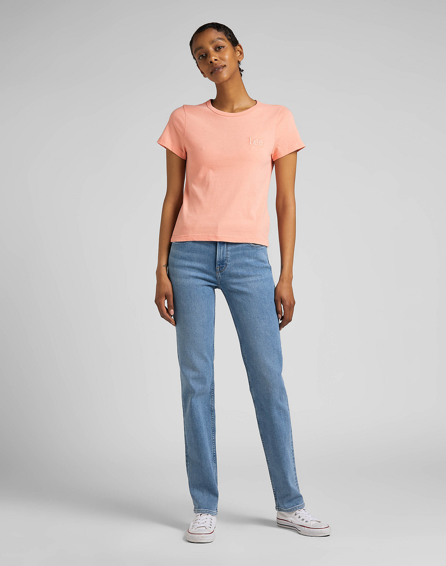 Slim Cropped Tee in Bright Coral alternative view 2