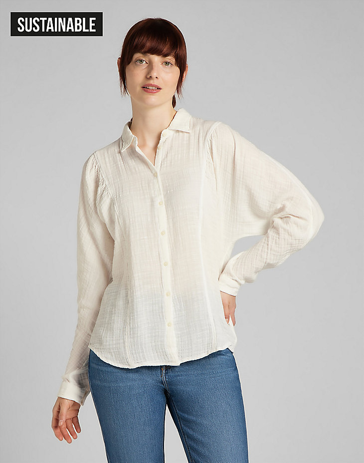 Volume Sleeve Shirt in White Canvas main view
