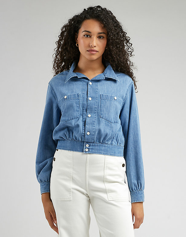 Boxy Notch Collar Button Down in Blues
