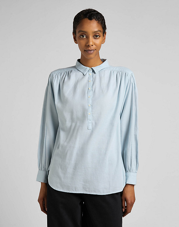Pintucked Relaxed Blouse in Shy Blue