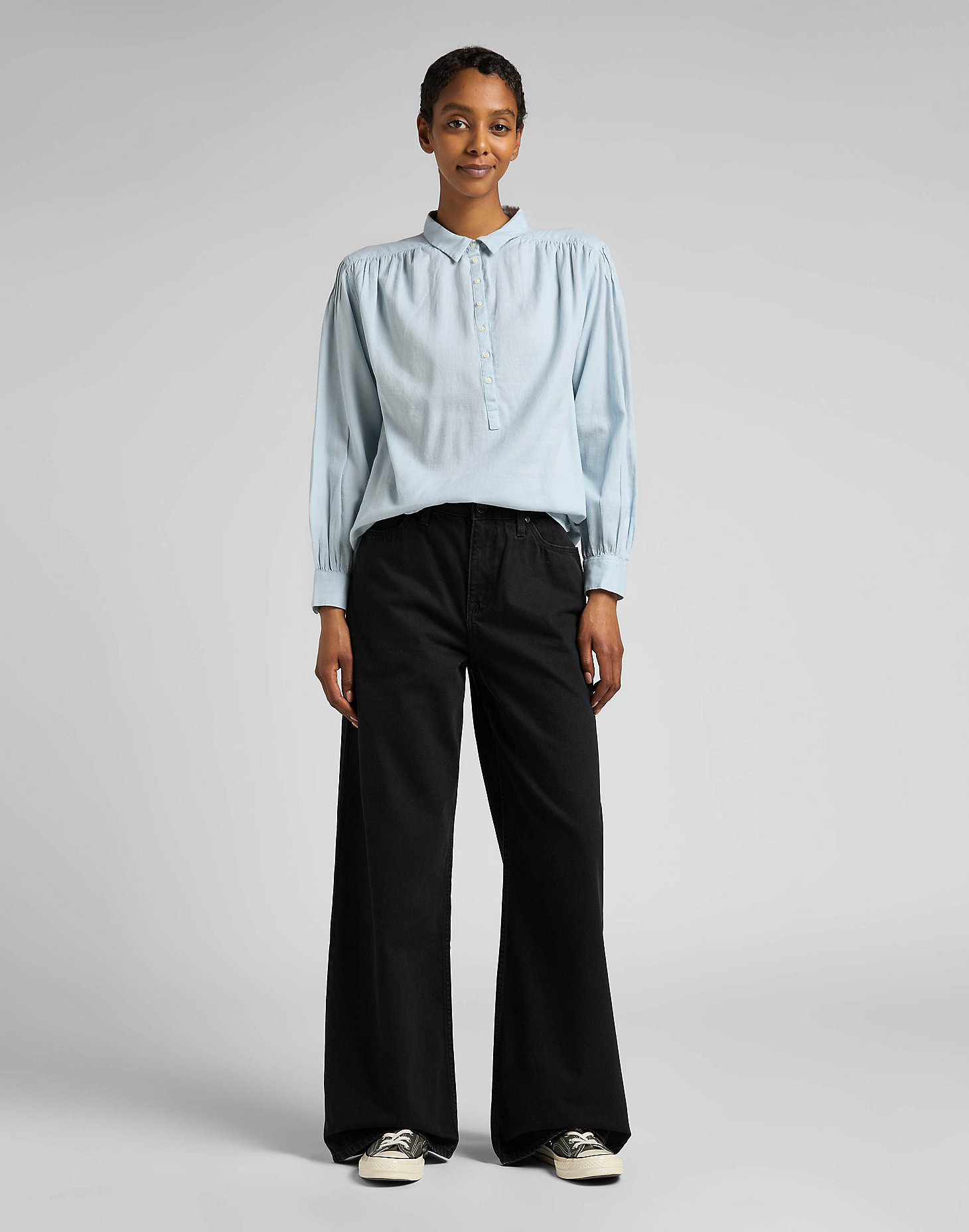 Pintucked Relaxed Blouse in Shy Blue alternative view 2