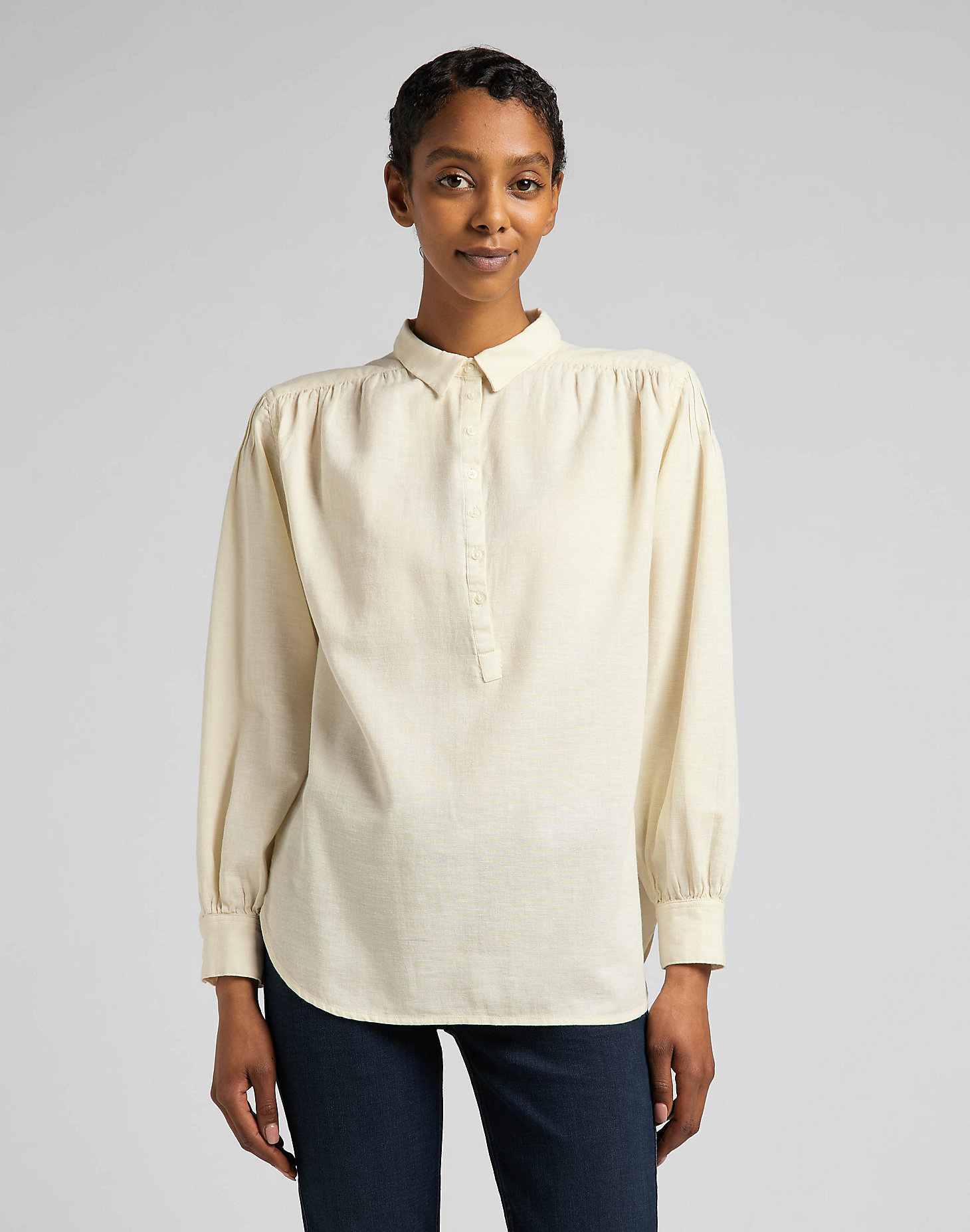 Pintucked Relaxed Blouse in Ecru main view