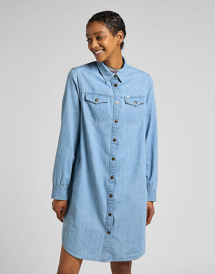 Shirt Dress in Washed Blue main view