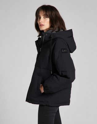 Black short puffer coat clearance womens