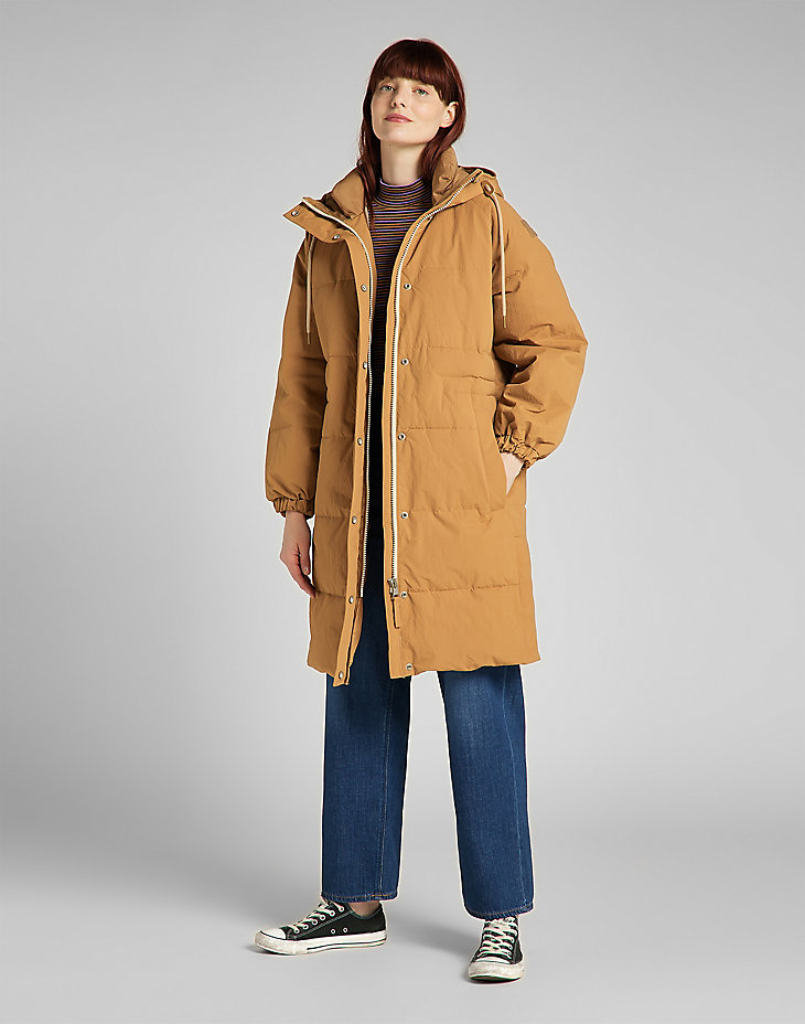 Long Puffer Jacket in Tobacco Brown alternative view 2