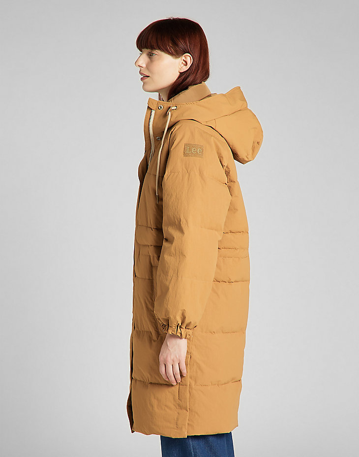 Long Puffer Jacket in Tobacco Brown alternative view 3