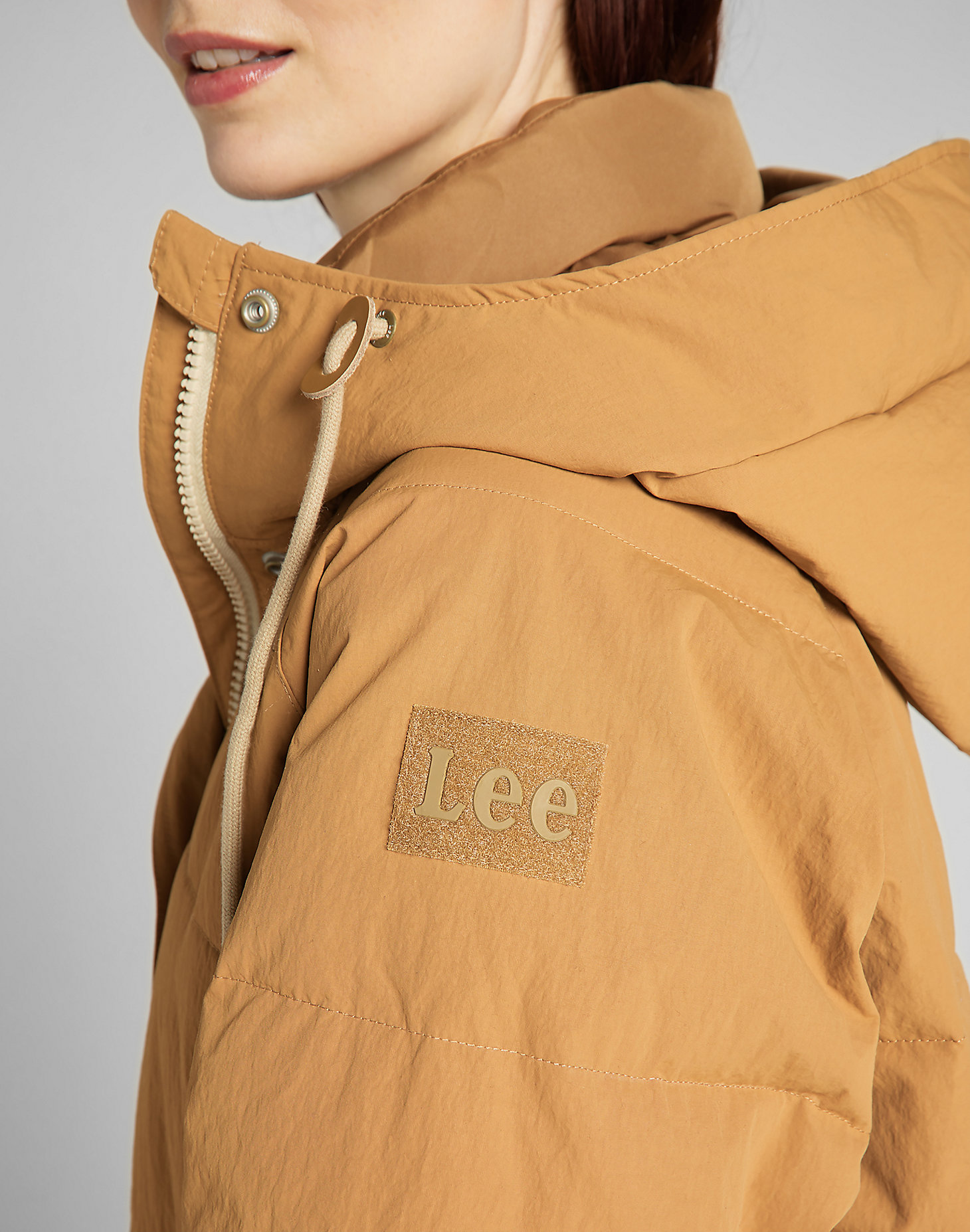 Long Puffer Jacket in Tobacco Brown alternative view 4