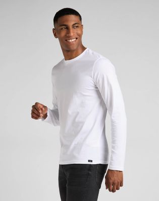 Long Sleeve Slim Twin Pack Crew Tees in White & Black alternative view 3