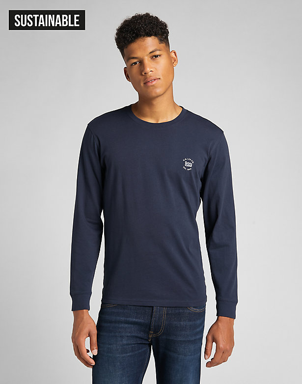 Long Sleeve Patch Logo Tee in Navy