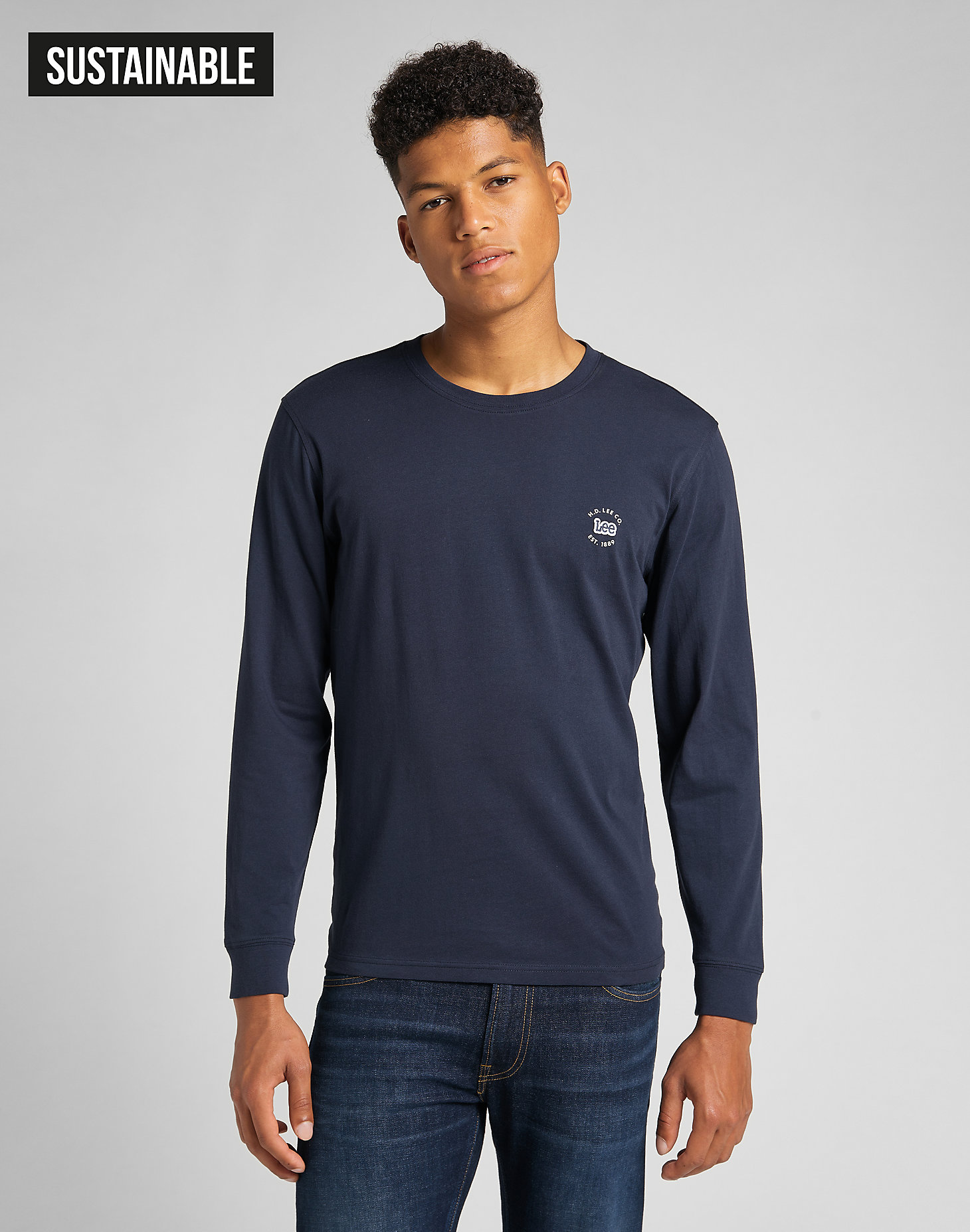 Long Sleeve Patch Logo Tee in Navy main view