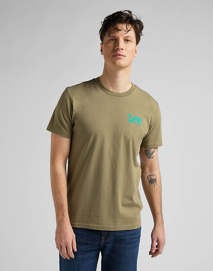 Wobbly Logo Tee in Brindle Green main view