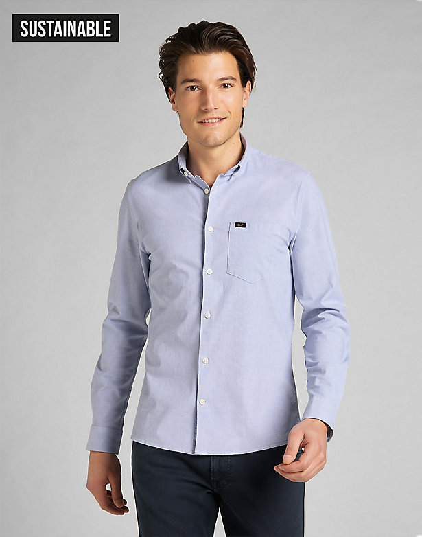 Slim Button Down Shirt in Washed Blue