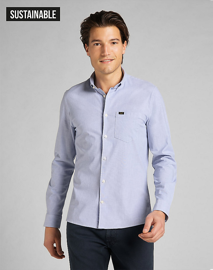 Slim Button Down Shirt in Washed Blue main view