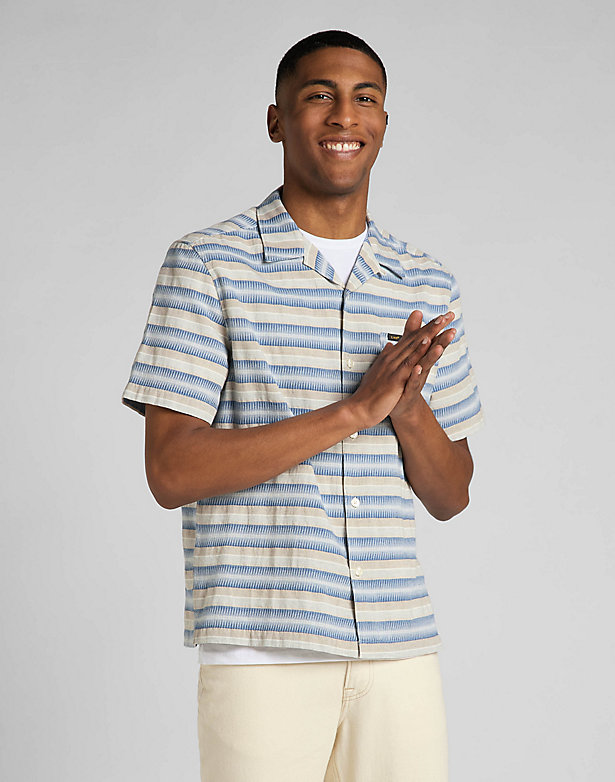 Short Sleeve Resort Shirt in Whitecap Gray Stripe