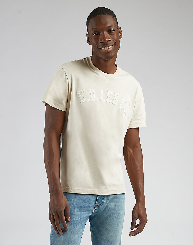 Short Sleeve Applique Tee in Sand main view