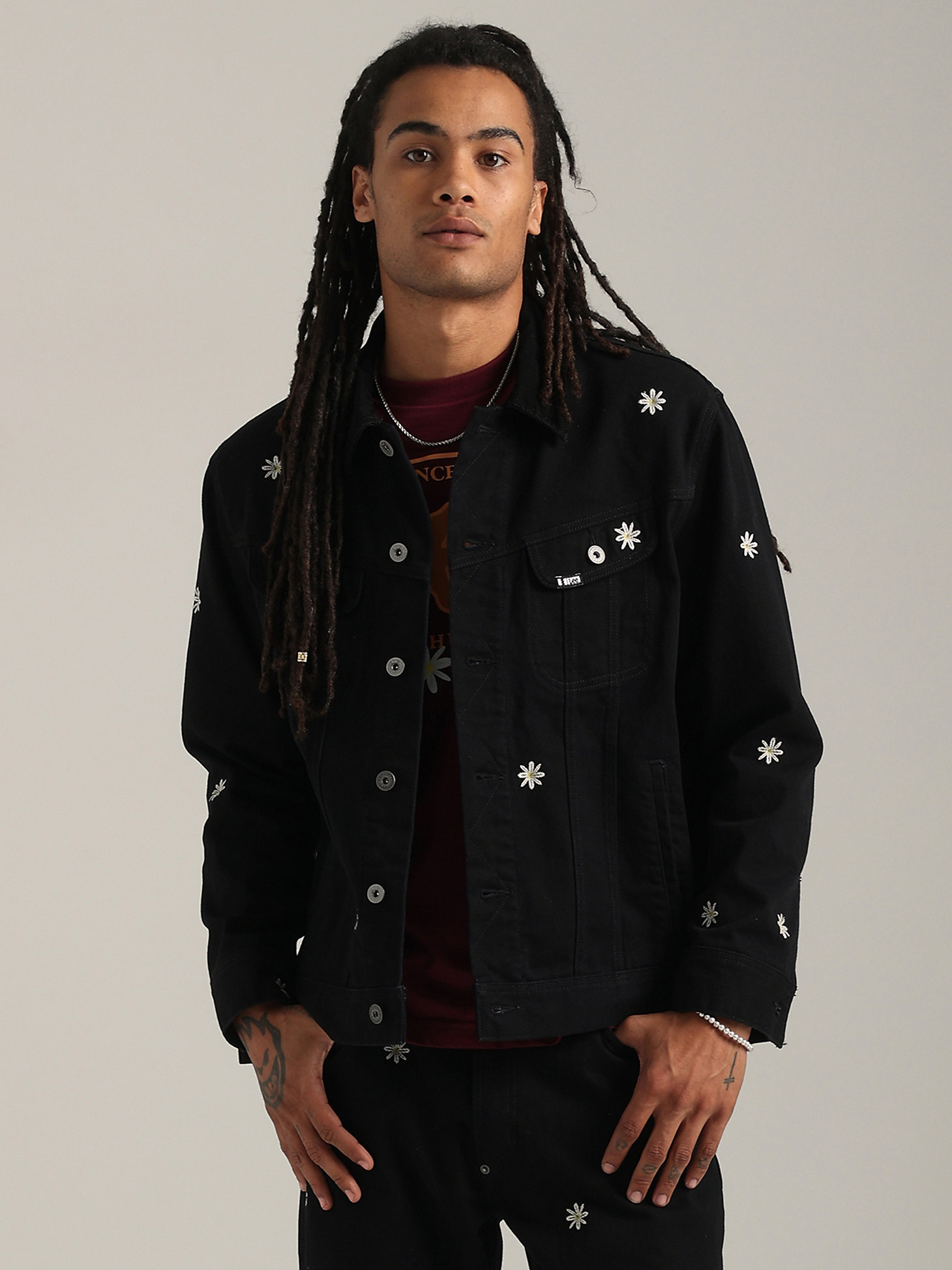 Lee® x The Hundreds® Flower Embroidered Oversized Jacket in Black main view
