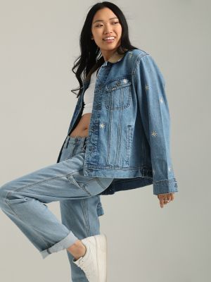 Embroidered oversized best sale denim jacket