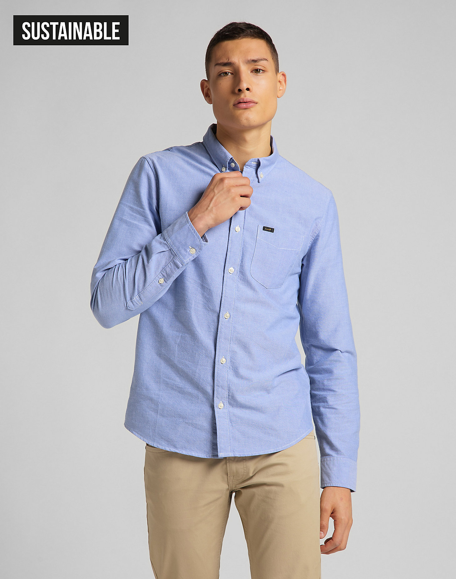 Button Down Shirt in Washed Blue main view