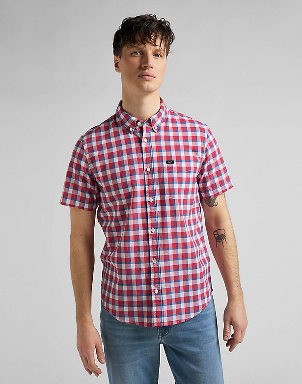 Short Sleeve Button Down Shirt in Real Red