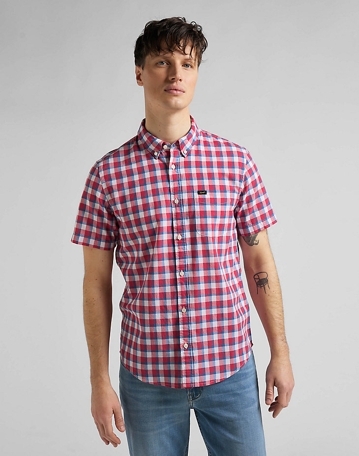 Short Sleeve Button Down Shirt in Real Red main view