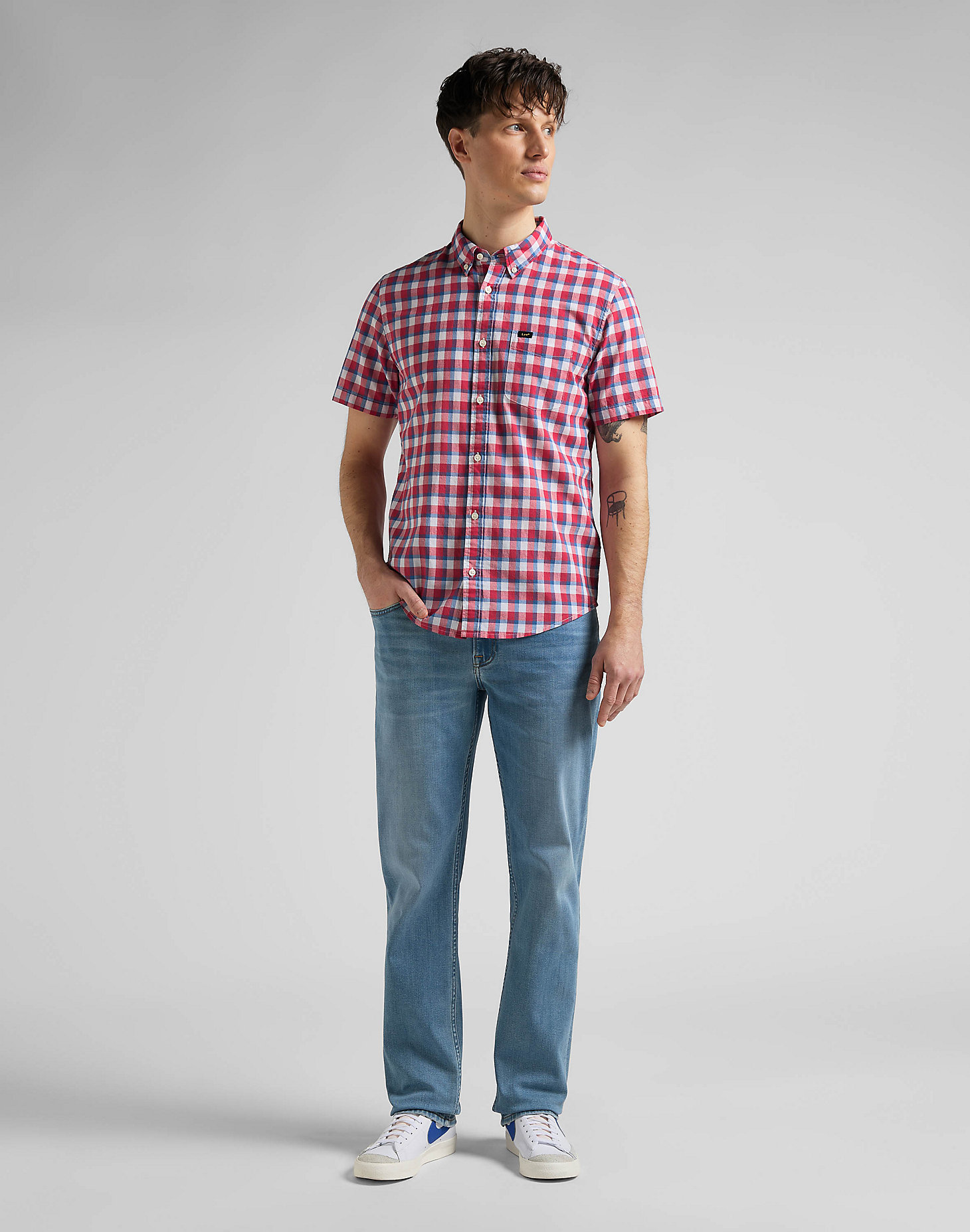 Short Sleeve Button Down Shirt in Real Red alternative view 2